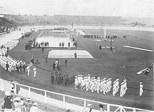 Parade av landslagen vid 1908 års matcher  