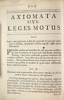Newton's first and second laws, in Latin, from the original 1687 edition of Principia Mathematica.