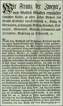 Printing of the abdication declaration of Franz II.