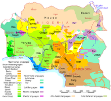 Mapa de idiomas da Nigéria, Camarões e Benin,