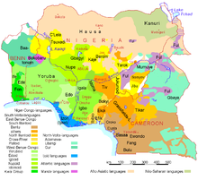 Karta över språken i Nigeria, Kamerun och Benin,