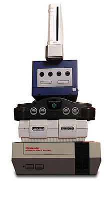 Size comparison of Wii to GameCube, Nintendo 64, the North American version of the Super Nintendo Entertainment System and the Nintendo Entertainment System, from top to bottom.