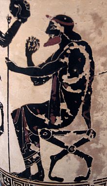 Oineus with cloak and sceptre, white-ground Attic lekythos, c. 500 BC, Staatliche Antikensammlungen (Inv. 1905)