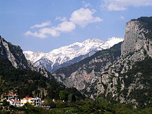Uitzicht op de berg Olympus vanuit het dorp Litochoro.