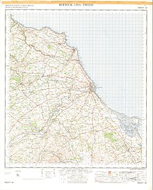 Alueen kartta, jonka oikeassa reunassa on Lindisfarne.  