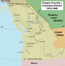 Map of the Oregon Country showing British and American territorial claims.