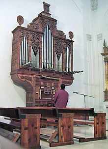 Een orgel gebouwd in 1706 door Juan Casado Valdivielso in het Klooster de las Huelgas Reales, Valladolid, Spanje.  