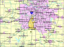 Overland Parks läge (i gult) inom Kansas Citys storstadsområde  