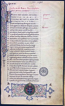 The beginning of the Metamorphoses in the manuscript Biblioteca Apostolica Vaticana, Vat. lat. 1594, fol. 1r (15th century)