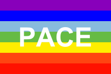 Regenboogvlag zoals gebruikt in de vredesbeweging  