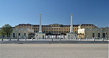 Deserted entrance of Schönbrunn Palace in Vienna due to protective measures, April 2020