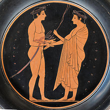 Palestra scene on a plate, c. 520/10 BC.