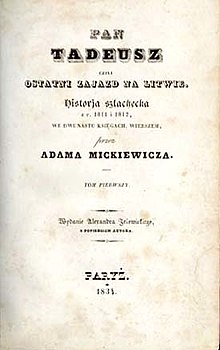 Pāna Tadeuša pirmais izdevums, 1834. gads
