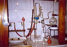 Test apparatus in the gas fume hood of a chemical laboratory