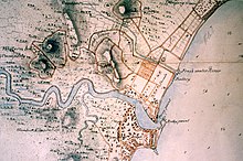 Kaart van de haven van Singapore in 1825  