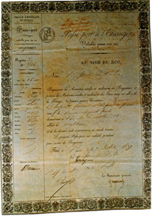 French passport of Chopin, which allowed him to leave France, 7 July 1837. Valid for one year.