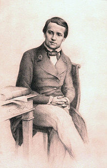 Louis Pasteur 1845 at the École Normale Supérieure (drawing by Charles Lebayle after a daguerreotype)