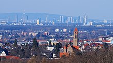 Darmstadt in the Rhine-Main area: view of St. Paul's Church with Frankfurt skyline