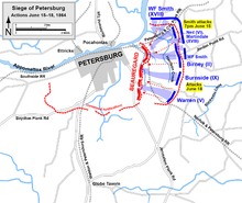 Second Battle for Petersburg red: Confederate troops purple: prepared Confederate field fortifications blue: Union troops