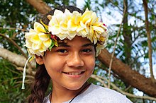 Polynesian woman with flower wreath