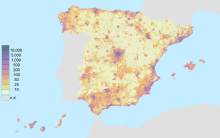 Population density in Spain 2018