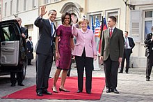 Angela Merkel and US President Barack Obama at the state reception in Baden-Baden, 3 April 2009