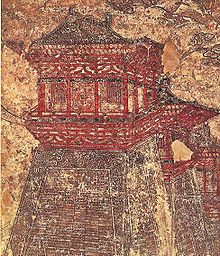 City gate of Tang-period Chang'an, painting from the tomb of Prince Li Chongrun