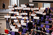 On 26 February 2010, around 50 of 76 members of the Left Party in the German Bundestag demonstrated against the deployment of the German Armed Forces in Afghanistan, for which reason they were excluded from the rest of the session by the President of the Bundestag, Norbert Lammert, for violating the rules of procedure.