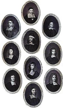 17世紀の有名なピューリタン神学者のギャラリー。トーマス・グージュ、ウィリアム・ブリッジ、トーマス・マントン、ジョン・フラベル、リチャード・シブス、スティーブン・チャーノック、ウィリアム・ベイツ、ジョン・オーウェン、ジョン・ハウ、リチャード・バクスター。