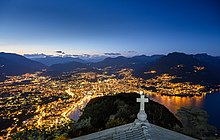 View at Monte San Salvatore over Lugano at night