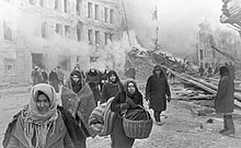 Bombed out Leningrad women leave their houses, December 1942