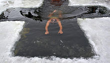 Traditional ice bathing at Epiphany on 19 January in Kazan (Russia)