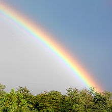 Regenboog in Boedapest toont de kleuren van het zichtbare spectrum.