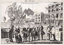 Damga Yasası'nın yürürlükten kaldırılmasına ilişkin 1766 tarihli bir siyasi karikatür