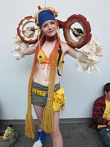 A cosplayer as Rikku (outfit from Final Fantasy X-2)