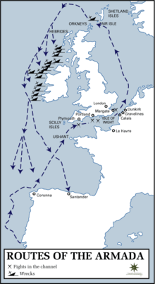 Traseul urmat de Armada spaniolă  