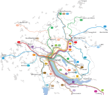 Mapa esquemático da rede, meados de 2008