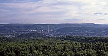 Saarbrücken in the Saartal between Schwarzenberg (foreground) and Stiftswald