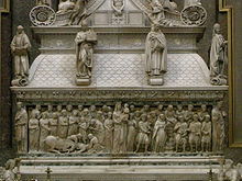 Die Arkade des Heiligen Dominikus. Die Frontplatten sind von Arnolfo di Cambio und die zweite Statue von links ist von Michelangelo.