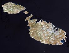 Satellite image of Gozo, Cominotto, Comino and Malta