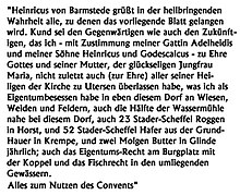 German translation of the deed of gift from the knight Heinrich II von Barmstede