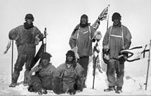 El grupo de Scott tomó esta fotografía utilizando una cuerda para accionar el obturador el 17 de enero de 1912, el día después de descubrir que Amundsen había llegado al polo primero.