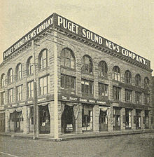 Puget Sound News Company building, which was part of the American News Company, circa 1900.