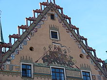 Secco painting on the south side of the town hall showing Ulm's trade relations