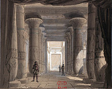 Scénografia Philippe Chaperon pre 2. scénu 1. dejstva (Káhira, 1871)