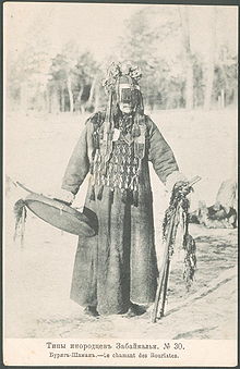 Buryat shaman with drum in ceremonial garb (1904) - classical Siberian shamanism often serves as a paradigm for a wide variety of shamanism concepts.