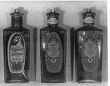 Bottles of shampoo and lotions at the beginning of the 20th century (manufactured by the C.L Hamilton Co. in Washington)