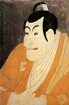Kabuki-skådespelares smink: Ichikawa Ebizo som Takemura Sadanoshin, av Sharaku, 1794.  