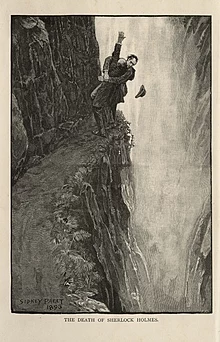 Holmes e Moriarty che combattono alle cascate di Reichenbach. Illustrazione del 1893 di Sidney Paget