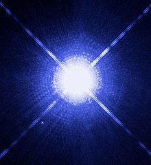 Hubble-Bild des Sirius-Binärsystems, in dem Sirius B unten links zu sehen ist